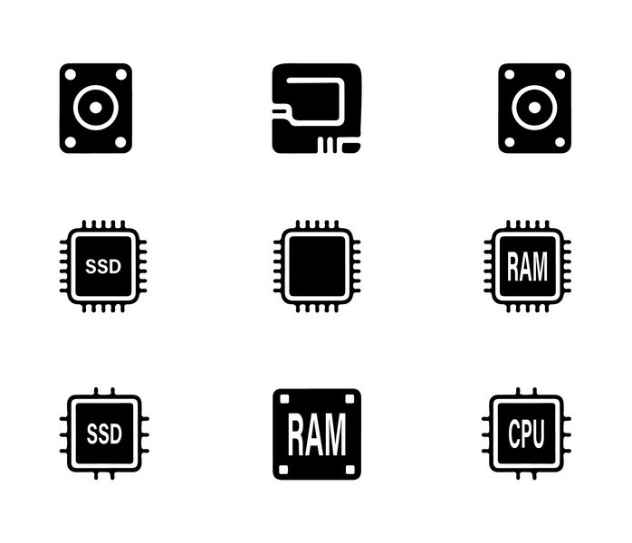 tech hardware icon set cpu ssd ram vector 59741529